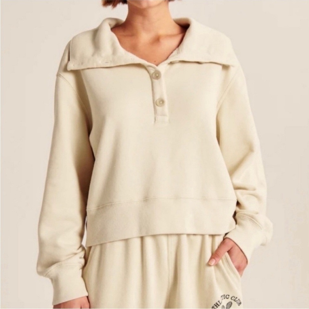 Abercrombie Soft‎ A&F Collared Henley Sweatshirt Neutral Beige Size Medium